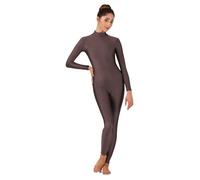Combinaison de danse à manches longues en élasthanne for femme, combinaison ballet élégante une seule pièce for adulte Pour Femme(Brown,XXL)
