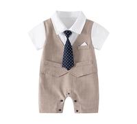 Combinaison de jogging pour bébé garçon Gentleman - Chemise blanche - Gilet nœud papillon, marron, 0-3 mois