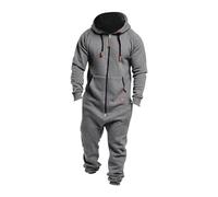 Combinaison de jogging pour homme - Fermeture éclair - Survêtement avec capuche et fermeture éclair - En coton - Chaud - Hiver - Une pièce - Confortable et doux - Combinaison de sport One Piece, gris