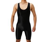 Combinaison de lutte intégrale pour homme, justaucorps athlétique sans manches encolure U brillante, combinaisons de musculation extensibles, combinaisons décontractées moulantes unies l’entraînement
