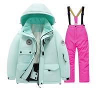 Combinaison de neige épaisse 2 pièces pour garçon et adolescent - Imperméable et coupe-vent - Pour le snowboard et le ski - Pour l'hiver et l'extérieur, rose vif, 7-8 ans