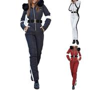 Combinaison de neige imperméable une pièce pour femme, combinaison de ski une pièce chaude et tendance, coupe ajustée, combinaison avec design de blocage des couleurs, combinaison de snowboard