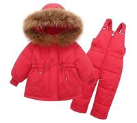 Combinaison de Neige pour Enfant Cordon D'Hiver Doudoune avec Pantalon de Neige Vêtements pour Enfants 2 Pièces Ensemble 18-24 Mois Rouge