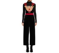 Combinaison de Noël élégante pour femme - Sans manches - En velours - Jambe large - Pantalon - Combinaison de Père Noël - Robe en cuir, Noir , L