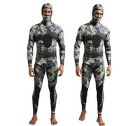 Combinaison de plongée Combinaison de Camouflage 3mm, Manches Longues, Fission à Capuche, 2 pièces en néoprène Submersible for Hommes, Garde au Chaud, plongée sous-Marine(3MM-WMT087-Grey,3XL)