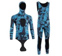 Combinaison de plongée Combinaison de plongée Profonde for Hommes, Chaude, résistante au Froid, 3~5MM, Une pièce, Motif Camouflage en apnée Gratuit(5MM Coral Blue,3XL)