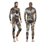 Combinaison de plongée pour homme QBREZA 5 mm chaude à manches longues en deux pièces, combinaison épaisse anti-méduses pour la pêche, camouflage (Couleur : Vert mixte, Taille : XXL)