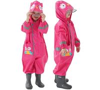 Combinaison de Pluie Enfant, Imperméable Garçon Fille Manteau de Pluie Veste à Capuche Poncho Léger Animal Imprimé Rayure Réfléchissante Outdoor Imperméables M 2-5 Ans