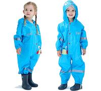 Combinaison de Pluie Enfant, Imperméable Garçon Fille Manteau de Pluie Veste à Capuche Poncho Léger Animal Imprimé Rayure Réfléchissante Outdoor Imperméables M 2-5 Ans