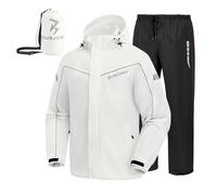 Combinaison de Pluie Homme Imperméable Veste et Pantalon | Imperméable 2 Pièces Coupe-Vent, Bandes Réfléchissantes, Capuche Réglable, Sac Fourni, Vélo, Randonnée, Pêche