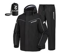 Combinaison de Pluie Homme Imperméable Veste et Pantalon | Imperméable 2 Pièces Coupe-Vent, Bandes Réfléchissantes, Capuche Réglable, Sac Fourni, Vélo, Randonnée, Pêche