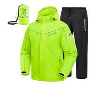 Combinaison de Pluie Homme Imperméable Veste et Pantalon | Imperméable 2 Pièces Coupe-Vent, Bandes Réfléchissantes, Capuche Réglable, Sac Fourni, Vélo, Randonnée, Pêche