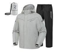 Combinaison de Pluie Homme Imperméable Veste et Pantalon | Imperméable 2 Pièces Coupe-Vent, Bandes Réfléchissantes, Capuche Réglable, Sac Fourni, Vélo, Randonnée, Pêche