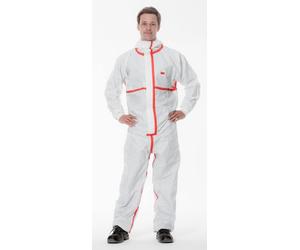 Combinaison de protection 3M 4565, blanc%2pain, type 4/5/6, taille M, extrêmement robuste, coutures scellées, matériau : PE laminé non microporeux, peluchage particulièrement faible, fermeture éclair