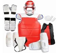 Combinaison de protection de taekwondo pour adultes et enfants, kit d'arts martiaux, ensemble de protège-tibias, tête, gants de sport combinés pour enfants (rouge, 170-180 cm)