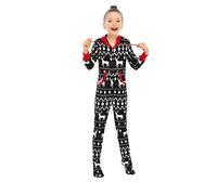 Combinaison de Pyjama pour Maman et Moi Longue Fermeture éclair, Sweat à Capuche Vêtements de Nuit avec Poches Kangourou Renne Noir, 13-14 Ans