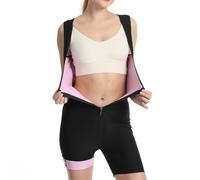 Combinaison de sauna pour femme avec fermeture éclair sur le devant, noir à l'extérieur et rose à l'intérieur, gilet de sudation pour perdre du poids, gilet de fitness gainant le ventre, Extérieur