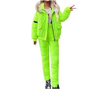 Combinaison de Ski 2 pièces pour Femme - Combinaison de Neige pour Femme - Imperméable - Veste de Snowboard - Fluffy - Épaisse - Manteau en Duvet - pour Le Ski - Veste matelassée