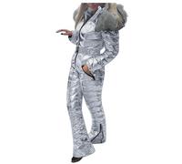 Combinaison de ski brillante pour femme, combinaison de ski matelassée, imperméable et polyvalente, combinaison de neige confortable et isolée, couleur unie, vêtement de ski une pièce pour le ski et