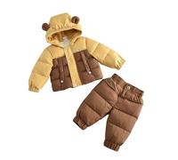 Combinaison de Ski Enfant Combinaisons de Neige Hiver Barboteuses à Capuche Duvet Fille Garçon Doudoune à Capuche avec Manches Longues Veste Étanche Amovible Col de Fourrure Coupe-Vent Tenues