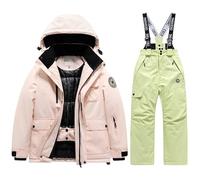 Combinaison de Ski Enfant Veste de Duvet à Capuche et Pantalons de Neige 2 Pièces Manches Longues Hivers Ensemble de Ski 2 Pièces Fille Garçon Pantalons de Ski et Doudoune à Capuche pour 3-10 Ans