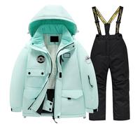 Combinaison de Ski Enfant Veste de Duvet à Capuche et Pantalons de Neige 2 Pièces Manches Longues Hivers Ensemble de Ski 2 Pièces Fille Garçon Pantalons de Ski et Doudoune à Capuche pour 3-10 Ans