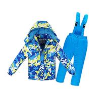 Combinaison de Ski Enfant Veste de Duvet à Capuche et Pantalons de Neige 2 Pièces Manches Longues Hiver Ensemble de Ski 2 Pièces Fille Garçon Pantalons de Ski et Doudoune à Capuche pour 3-10 Ans