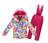 Combinaison de Ski Enfant Veste de Duvet à Capuche et Pantalons de Neige 2 Pièces Manches Longues Hiver Ensemble de Ski 2 Pièces Fille Garçon Pantalons de Ski et Doudoune à Capuche pour 3-10 Ans
