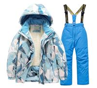 Combinaison de Ski Enfant Veste de Duvet à Capuche et Pantalons de Neige 2 Pièces Manches Longues Hivers Ensemble de Ski 2 Pièces Fille Garçon Pantalons de Ski et Doudoune à Capuche pour 3-10 Ans