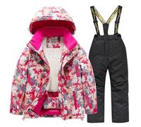 Combinaison de Ski Enfant Veste de Duvet à Capuche et Pantalons de Neige 2 Pièces Manches Longues Hiver Ensemble de Ski 2 Pièces Fille Garçon Pantalons de Ski et Doudoune à Capuche pour 3-10 Ans