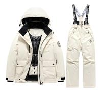 Combinaison de Ski Enfant Veste de Duvet à Capuche et Pantalons de Neige 2 Pièces Manches Longues Hivers Ensemble de Ski 2 Pièces Fille Garçon Pantalons de Ski et Doudoune à Capuche pour 3-10 Ans