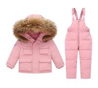 Combinaison de Ski Enfant Veste de Duvet à Capuche et Pantalons de Neige Chaud Épais Manches Longues Hiver Ensemble de Ski 2 Pièces Fille Garçon Pantalons de Ski et Doudoune à Capuche pour 1-6 Ans