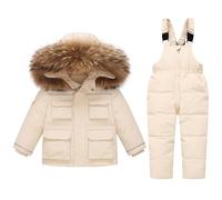 Combinaison de Ski Enfant Veste de Duvet à Capuche et Pantalons de Neige Chaud Épais Manches Longues Hiver Ensemble de Ski 2 Pièces Fille Garçon Pantalons de Ski et Doudoune à Capuche pour 1-6 Ans