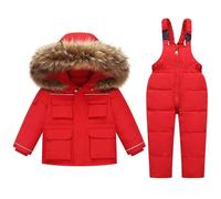 Combinaison de Ski Enfant Veste de Duvet à Capuche et Pantalons de Neige Chaud Épais Manches Longues Hiver Ensemble de Ski 2 Pièces Fille Garçon Pantalons de Ski et Doudoune à Capuche pour 1-6 Ans
