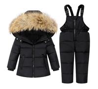 Combinaison de Ski Enfant Veste de Duvet à Capuche et Pantalons de Neige Chaud Épais Manches Longues Hiver Ensemble de Ski 2 Pièces Fille Garçon Pantalons de Ski et Doudoune à Capuche pour 1-6 Ans