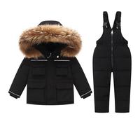 Combinaison de Ski Enfant Veste de Duvet à Capuche et Pantalons de Neige Chaud Épais Manches Longues Hiver Ensemble de Ski 2 Pièces Fille Garçon Pantalons de Ski et Doudoune à Capuche pour 1-6 Ans