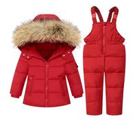 Combinaison de Ski Enfant Veste de Duvet à Capuche et Pantalons de Neige Chaud Épais Manches Longues Hiver Ensemble de Ski 2 Pièces Fille Garçon Pantalons de Ski et Doudoune à Capuche pour 1-6 Ans