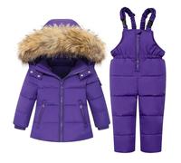 Combinaison de Ski Enfant Veste de Duvet à Capuche et Pantalons de Neige Chaud Épais Manches Longues Hiver Ensemble de Ski 2 Pièces Fille Garçon Pantalons de Ski et Doudoune à Capuche pour 1-6 Ans