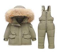 Combinaison de Ski Enfant Veste de Duvet à Capuche et Pantalons de Neige Hiver Ensemble de Neige 2 Pièces Fille Garçon Noel Doudoune de Ski Snow avec Salopette Matelassé pour 0-4 Ans