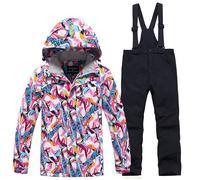 Combinaison de Ski Enfant Veste de Duvet à Capuche et Pantalons de Neige Hiver Ensemble de Neige 2 Pièces Fille Garçon Noel Doudoune de Ski Snow avec Salopette Matelassé Combinaisons pour 6-14 Ans