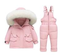Combinaison de Ski Enfant Veste de Duvet à Capuche et Pantalons de Neige Hiver Ensemble de Neige 2 Pièces Fille Garçon Noel Doudoune de Ski Snow avec Salopette Matelassé pour 0-4 Ans