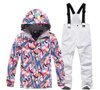 Combinaison de Ski Enfant Veste de Duvet à Capuche et Pantalons de Neige Hiver Ensemble de Neige 2 Pièces Fille Garçon Noel Doudoune de Ski Snow avec Salopette Matelassé Combinaisons pour 6-14 Ans