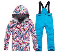 Combinaison de Ski Enfant Veste de Duvet à Capuche et Pantalons de Neige Hiver Ensemble de Neige 2 Pièces Fille Garçon Noel Doudoune de Ski Snow avec Salopette Matelassé Combinaisons pour 6-14 Ans