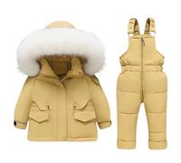 Combinaison de Ski Enfant Veste de Duvet à Capuche et Pantalons de Neige Hiver Ensemble de Neige 2 Pièces Fille Garçon Noel Doudoune de Ski Snow avec Salopette Matelassé pour 0-4 Ans