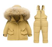 Combinaison de Ski Enfant Veste de Duvet à Capuche et Pantalons de Neige Hiver Ensemble de Neige 2 Pièces Fille Garçon Noel Doudoune de Ski Snow avec Salopette Matelassé pour 0-4 Ans