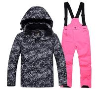 Combinaison de Ski Enfant Veste de Duvet à Capuche et Pantalons de Neige Hiver Ensemble de Neige 2 Pièces Fille Garçon Noel Doudoune de Ski Snow avec Salopette Matelassé Combinaisons pour 6-14 Ans