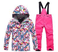 Combinaison de Ski Enfant Veste de Duvet à Capuche et Pantalons de Neige Hiver Ensemble de Neige 2 Pièces Fille Garçon Noel Doudoune de Ski Snow avec Salopette Matelassé Combinaisons pour 6-14 Ans