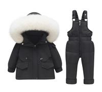 Combinaison de Ski Enfant Veste de Duvet à Capuche et Pantalons de Neige Hiver Ensemble de Neige 2 Pièces Fille Garçon Noel Doudoune de Ski Snow avec Salopette Matelassé pour 0-4 Ans