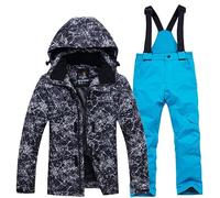 Combinaison de Ski Enfant Veste de Duvet à Capuche et Pantalons de Neige Hiver Ensemble de Neige 2 Pièces Fille Garçon Noel Doudoune de Ski Snow avec Salopette Matelassé Combinaisons pour 6-14 Ans