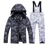 Combinaison de Ski Enfant Veste de Duvet à Capuche et Pantalons de Neige Hiver Ensemble de Neige 2 Pièces Fille Garçon Noel Doudoune de Ski Snow avec Salopette Matelassé Combinaisons pour 6-14 Ans